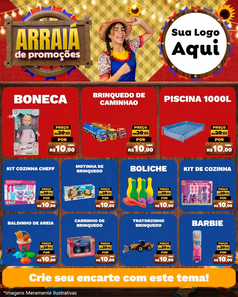 Modelo de Rede Social para Feed Instagram com o tema Arraiá de Promoções para Brinquedos