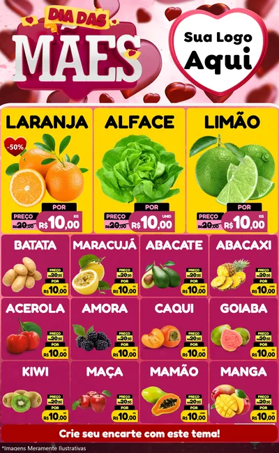 Modelo de Encarte para Encarte Grande com o tema Dia Das Mães para Hortifrúti