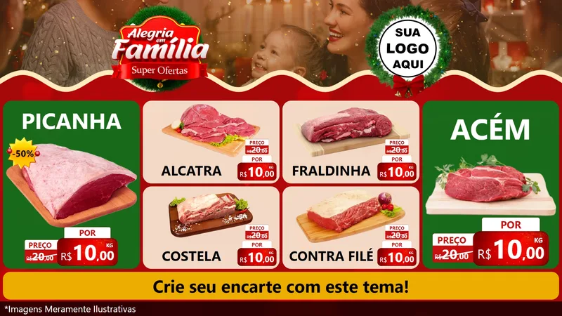 Modelo de TV para TV Horizontal com o tema Alegria Em Família - Super Ofertas para Açougue