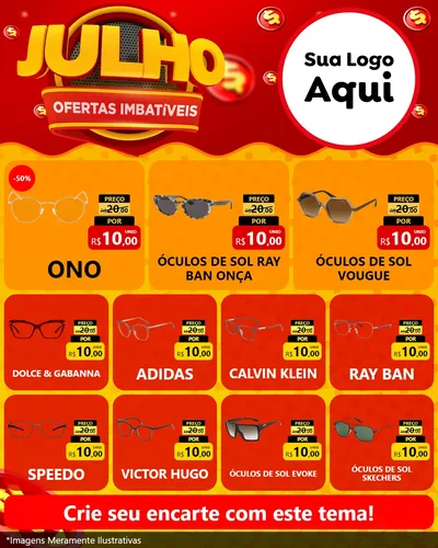 Modelo de Rede Social para Feed Instagram com o tema Julho Ofertas Imbatíveis para Óticas