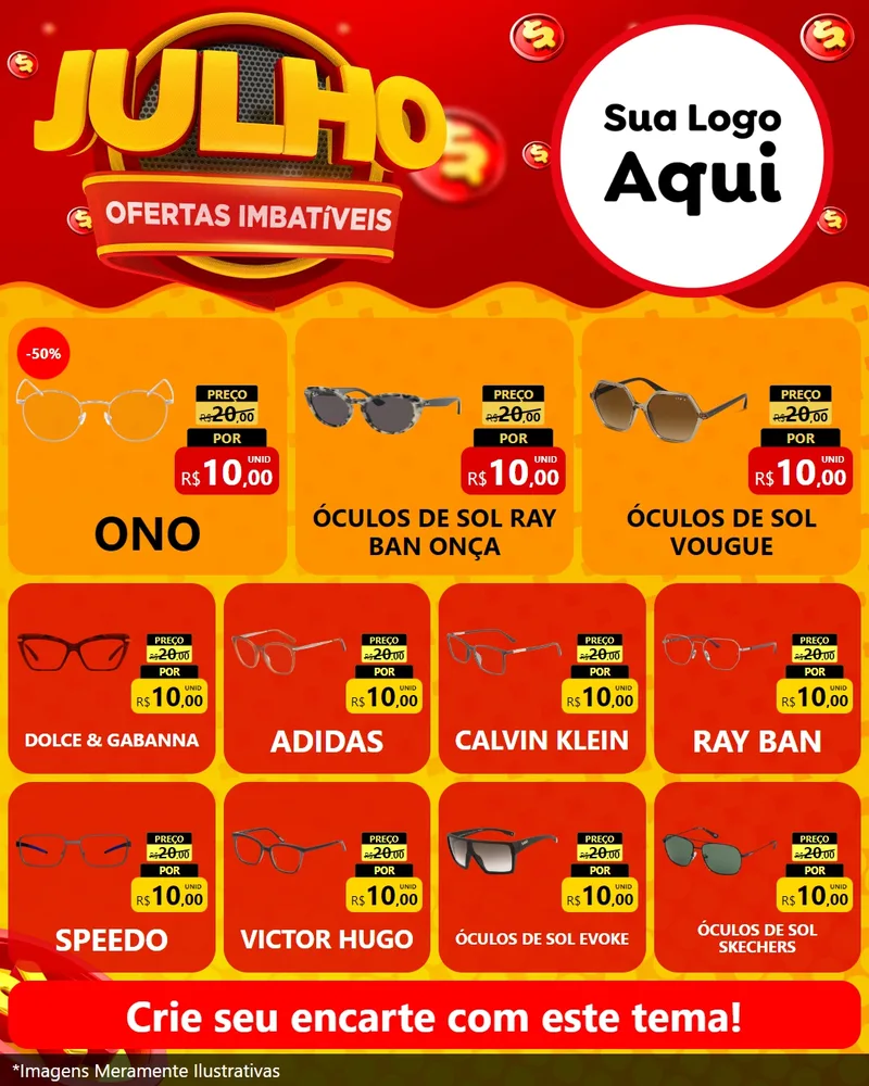 Modelo de Rede Social para Feed Instagram com o tema Julho Ofertas Imbatíveis para Óticas