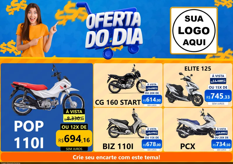 Modelo de Encarte para Encarte A4 Horizontal com o tema Oferta do Dia para Concessionaria de Motos