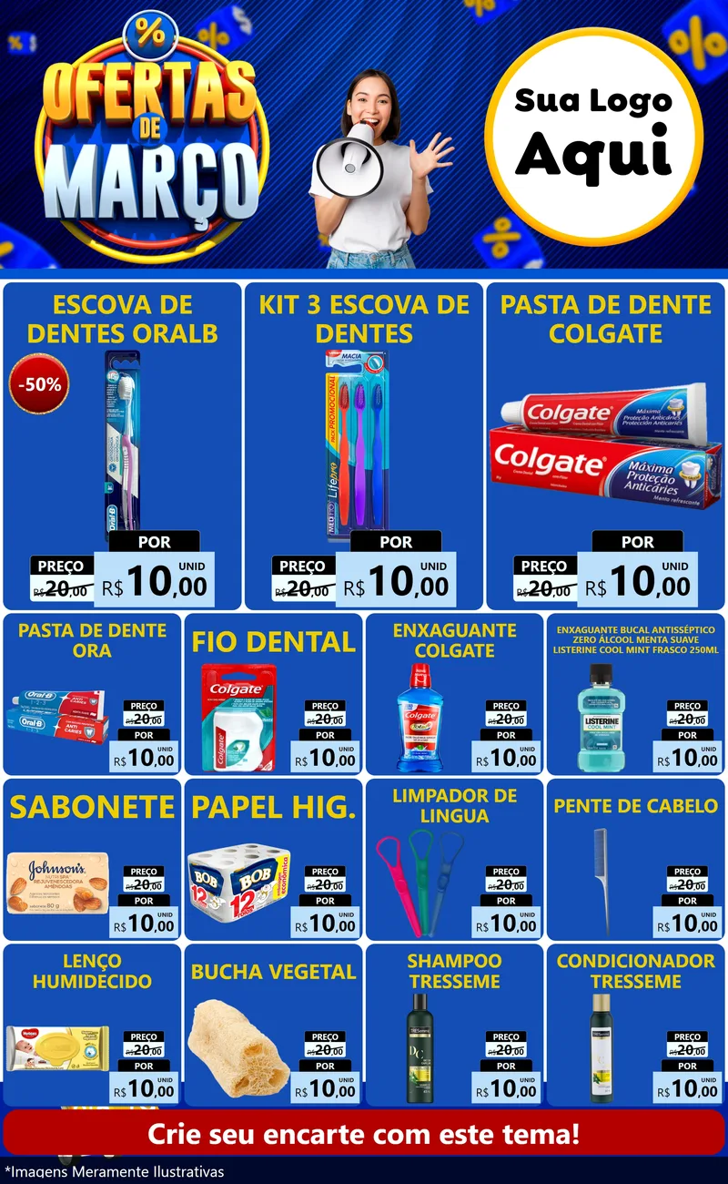 Modelo de Encarte para Encarte Grande com o tema Ofertas de Março para Higiene Pessoal