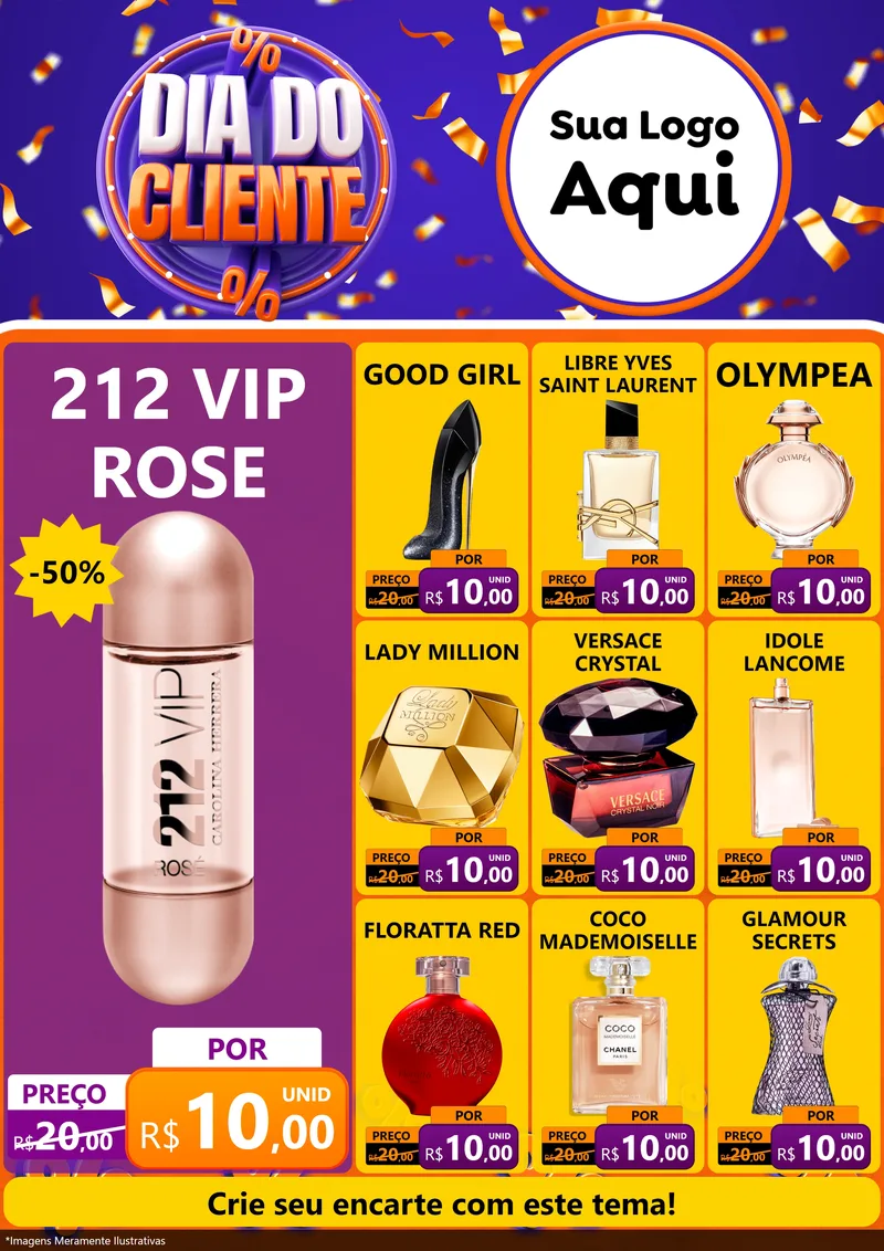 Modelo de Encarte para Encarte A4 Vertical com o tema Dia do Cliente para Perfumes