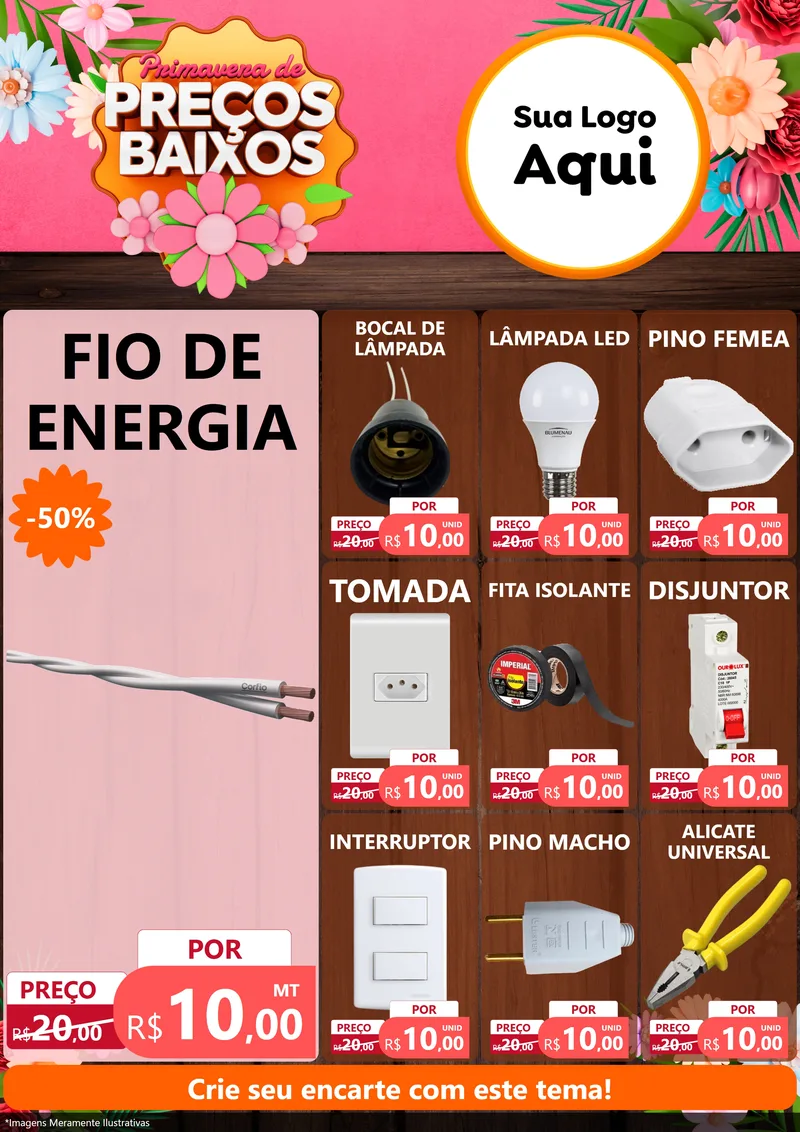 Modelo de Encarte para Encarte A4 Vertical com o tema Primavera de Preços Baixos para Materiais Elétricos