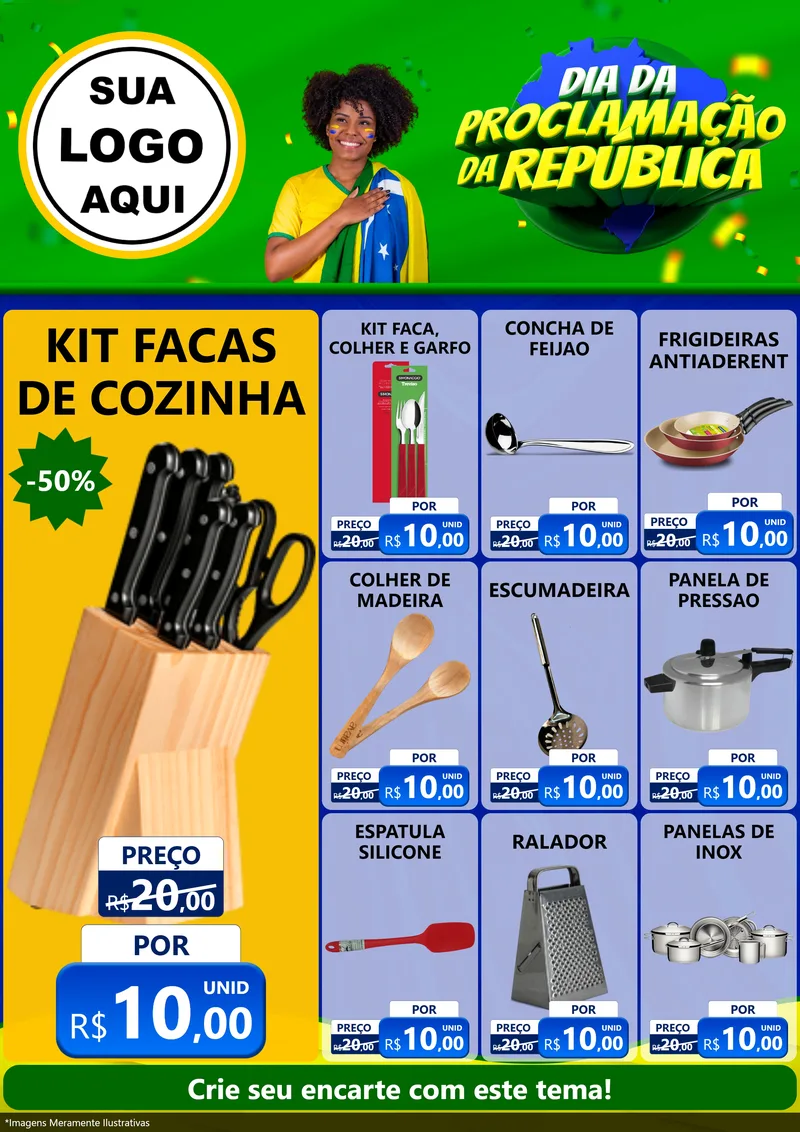 Modelo de Encarte para Encarte A4 Vertical com o tema Dia Da Proclamação Da República para Utilidades Domésticas