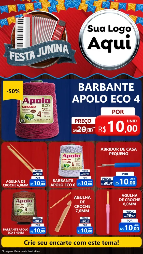 Modelo de Rede Social para Stories com o tema Festa Junina para Armarinho e Aviamentos