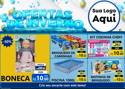Modelo de Encarte para Encarte A4 Horizontal com o tema Ofertas de Inverno para Brinquedos