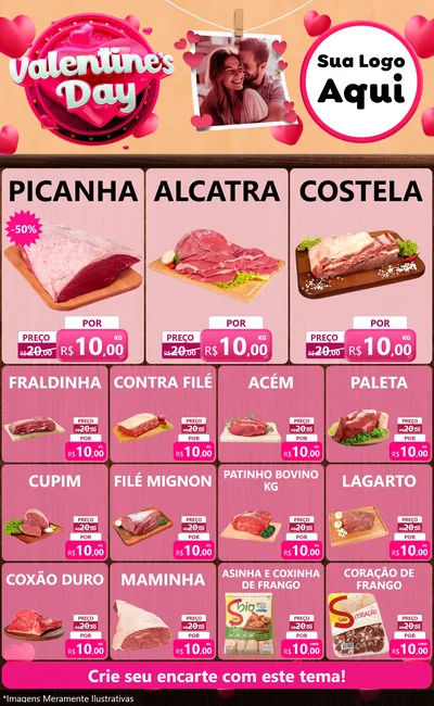 Modelo de Encarte para Encarte Grande com o tema Valentine's Day para Açougue