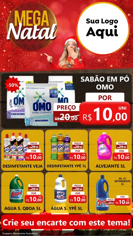 Modelo de Rede Social para Stories com o tema Mega Natal para Produtos de Limpeza