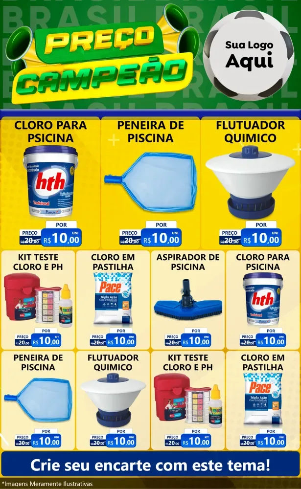 Modelo de Encarte para Encarte Grande com o tema Preço Campeão - Copa para Produtos para Piscina