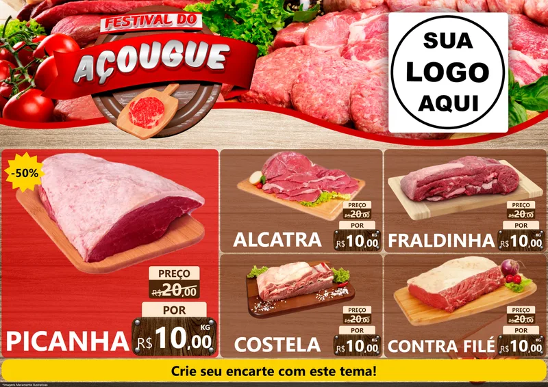 Modelo de Encarte para Encarte A4 Horizontal com o tema Festival do Açougue para Açougue