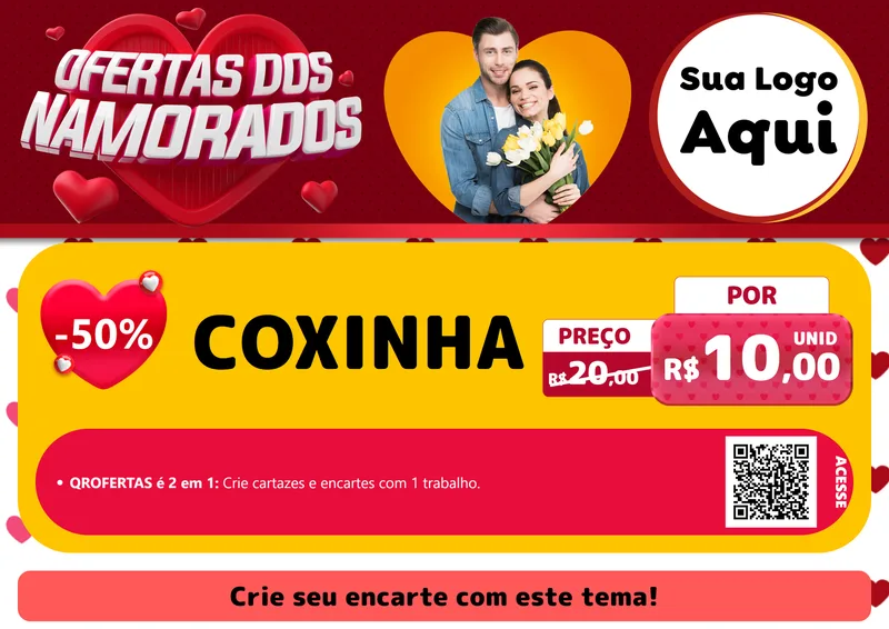 Modelo de Cartaz para Cartaz A4 Horizontal com o tema Ofertas Dos Namorados para Salgadaria
