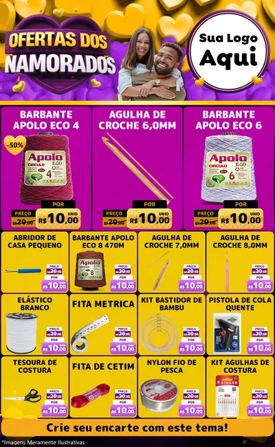Modelo de Encarte para Encarte Grande com o tema Oferta Dos Namorados para Armarinho e Aviamentos