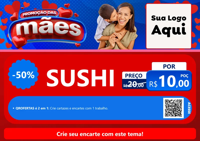 Modelo de Cartaz para Cartaz A4 Horizontal com o tema Promoção das Mães para Comida japonesa