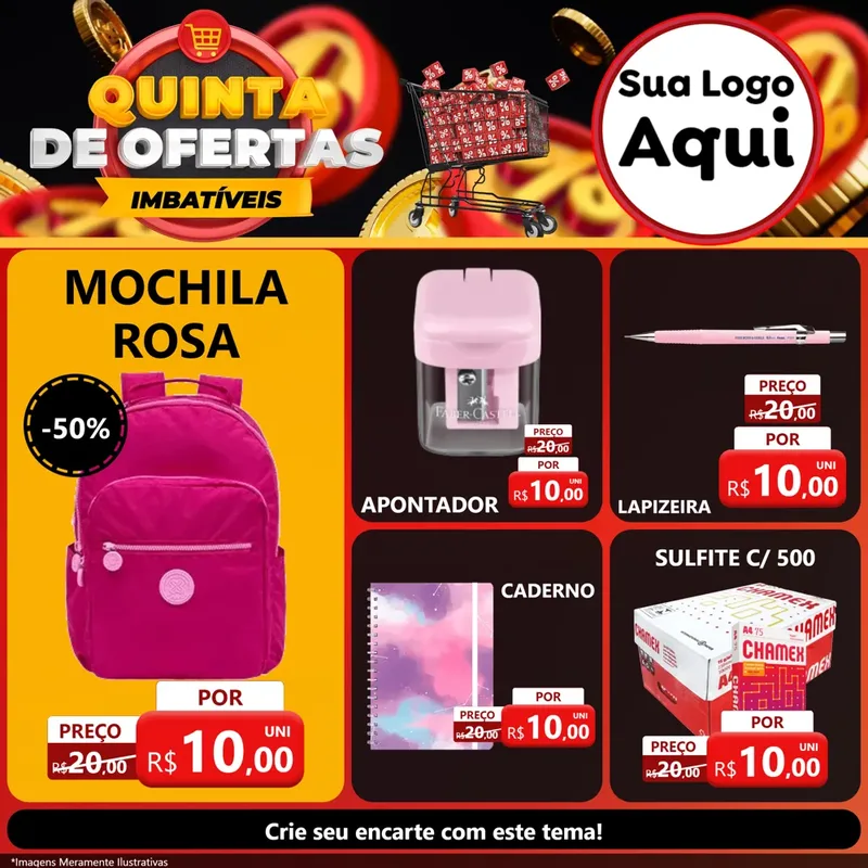 Modelo de Rede Social para Feed Facebook com o tema Quinta de Ofertas Imbatíveis para Papelaria