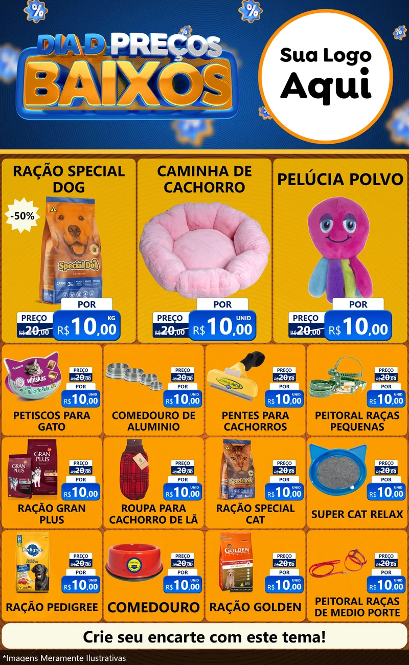 Modelo de Encarte para Encarte Grande com o tema Dia D Preço Baixo para Pet Shop