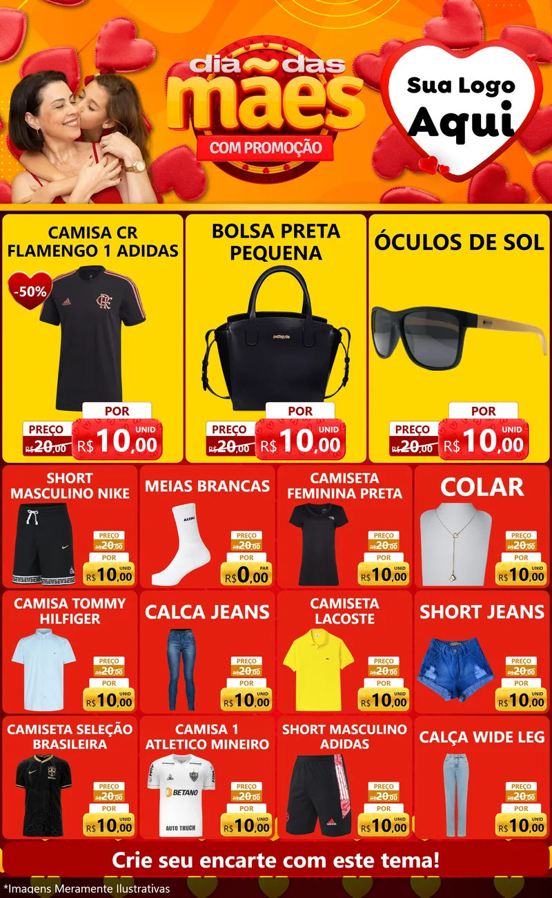 Modelo de Encarte para Encarte Grande com o tema Dia das Mães com Promoção para Roupas e acessórios
