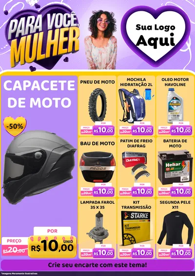 Modelo de Encarte para Encarte A4 Vertical com o tema Para Você, Mulher para Moto peças