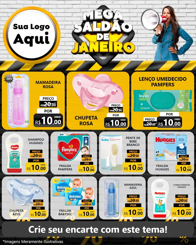 Modelo de Rede Social para Feed Instagram com o tema Mega Saldão de Janeiro para Bebês