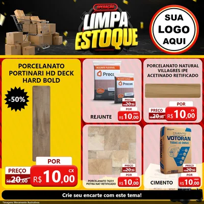 Modelo de Rede Social para Feed Facebook com o tema Operação Limpa Estoque para Pisos e revestimentos