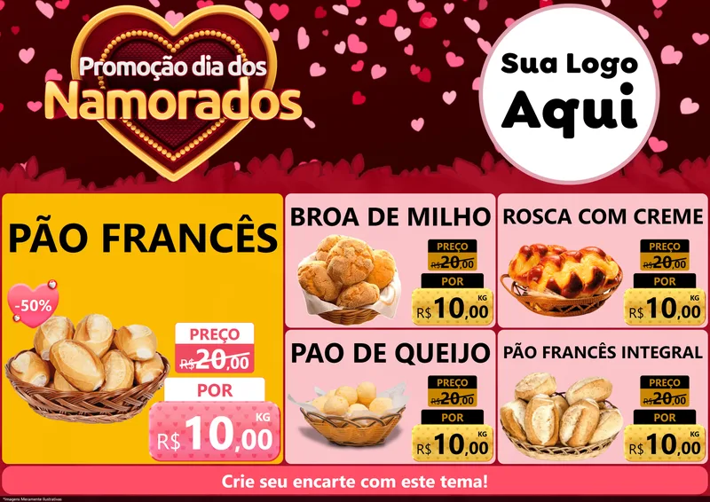 Modelo de Encarte para Encarte A4 Horizontal com o tema Promoção Dia Dos Namorados para Padaria