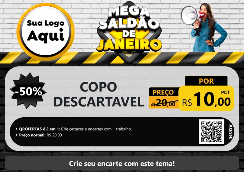 Modelo de Cartaz para Cartaz A4 Horizontal com o tema Mega Saldão de Janeiro para Embalagens