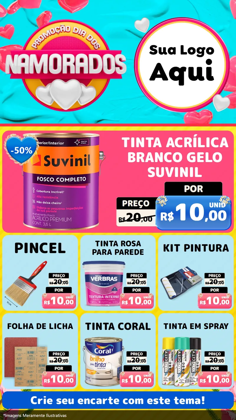 Modelo de Rede Social para Stories com o tema Promoção Dia dos Namorados para Tintas e Ferramentas
