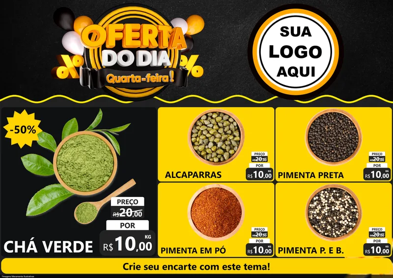 Modelo de Encarte para Encarte A4 Horizontal com o tema Oferta do Dia - Quarta Feira! para Produtos Naturais