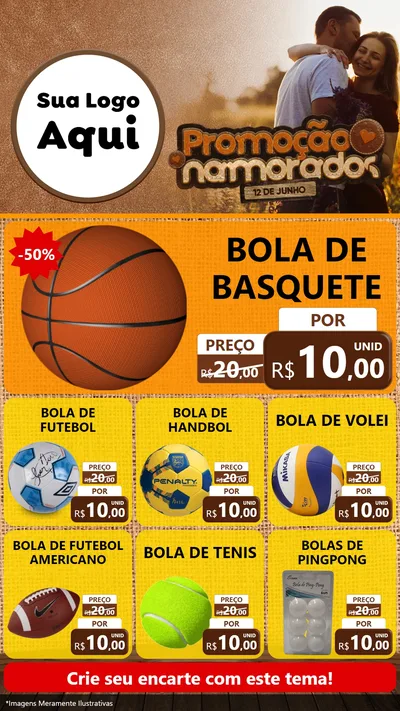 Modelo de Rede Social para Stories com o tema Promoção Namorados para Artigos Esportivos