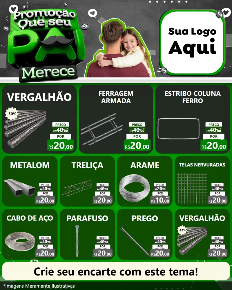 Modelo de Rede Social para Feed Instagram com o tema Promoção Que seu Pai Merece para Ferragens