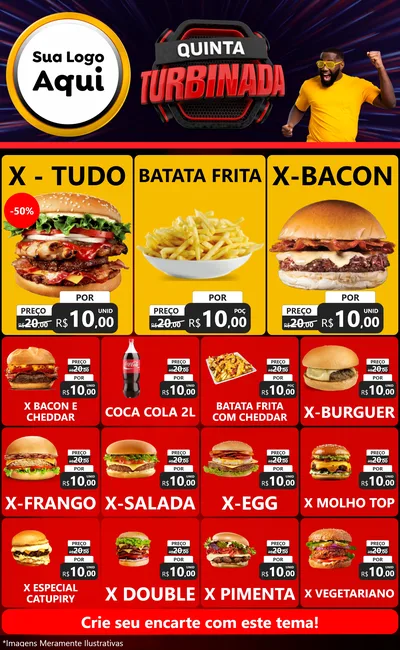 Modelo de Encarte para Encarte Grande com o tema Quinta Turbinada para Hamburgueria