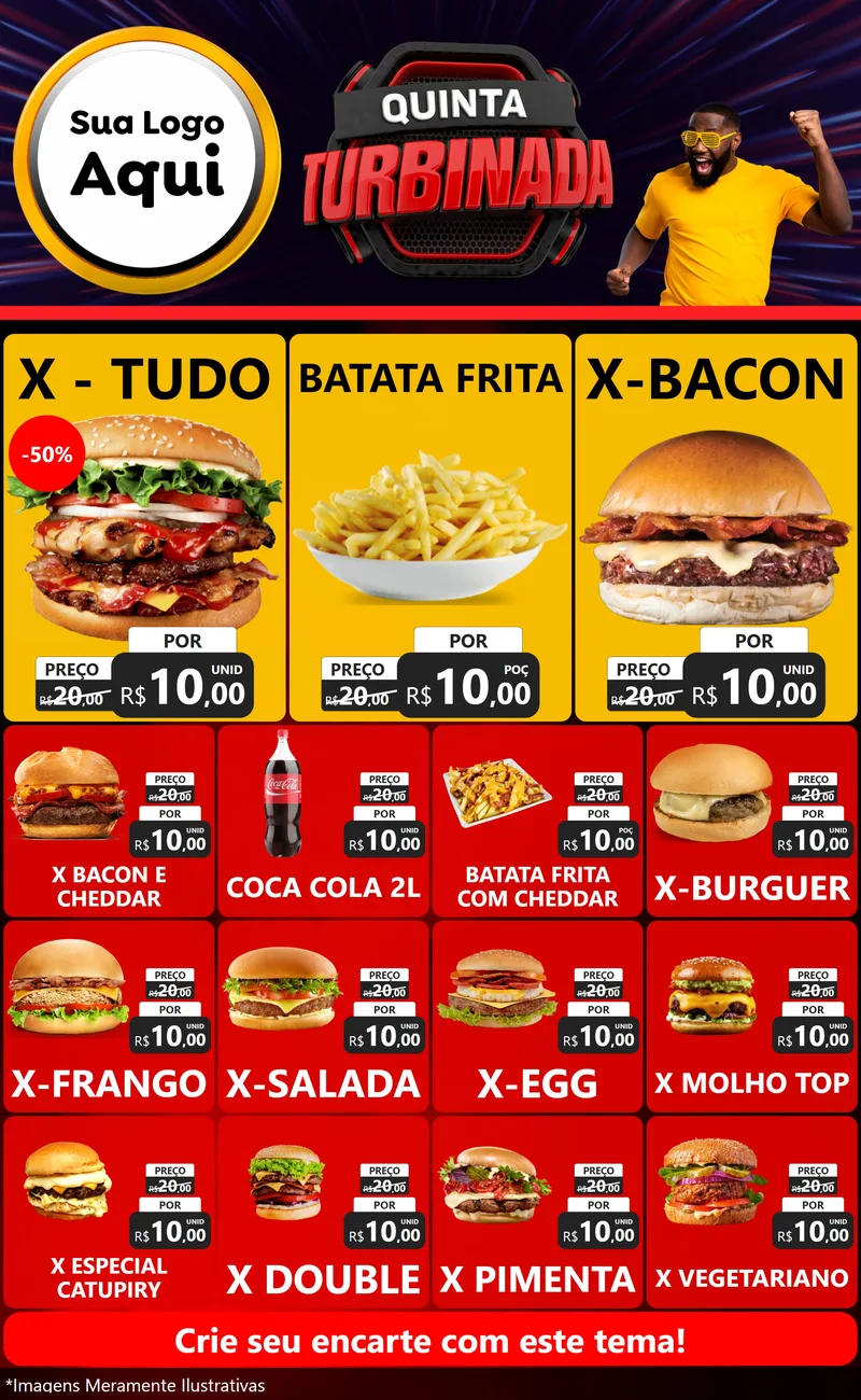 Modelo de Encarte para Encarte Grande com o tema Quinta Turbinada para Hamburgueria