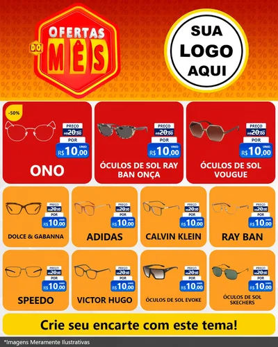 Modelo de Rede Social para Feed Instagram com o tema Ofertas do Mês para Óticas