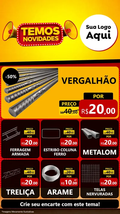 Modelo de Rede Social para Stories com o tema Temos Novidades para Ferragens