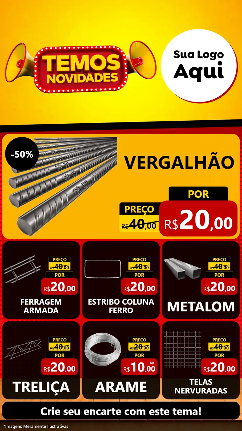 Modelo de Rede Social para Stories com o tema Temos Novidades para Ferragens