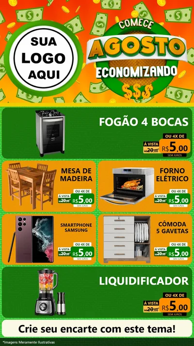 Modelo de TV para TV Vertical com o tema Comece Agosto Economizando para Móveis e Eletro