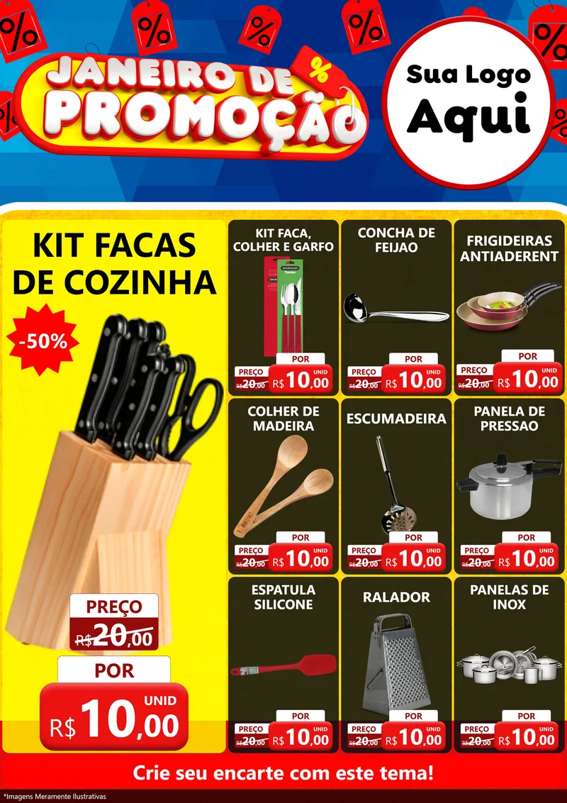 Modelo de Encarte para Encarte A4 Vertical com o tema Janeiro de Promoção para Utilidades Domésticas