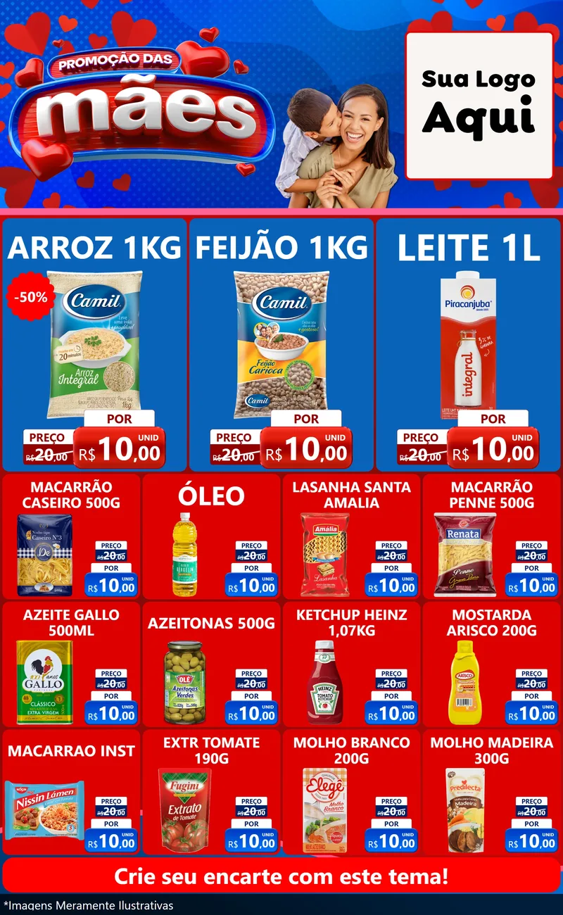 Modelo de Encarte para Encarte Grande com o tema Promoção das Mães para Supermercado