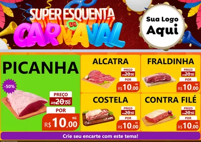 Modelo de Encarte para Encarte A4 Horizontal com o tema Super Esquenta de Carnaval para Açougue