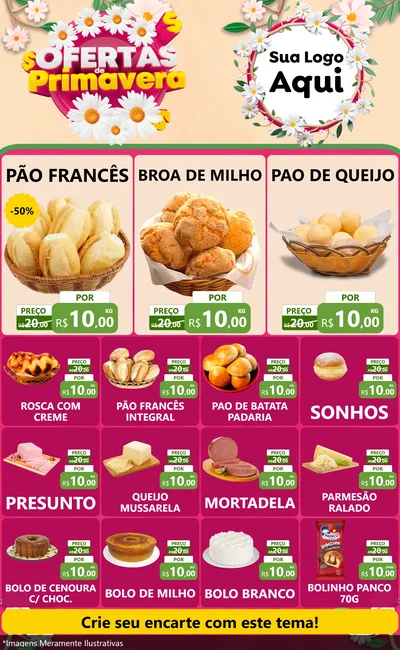 Modelo de Encarte para Encarte Grande com o tema Ofertas de Primavera para Padaria