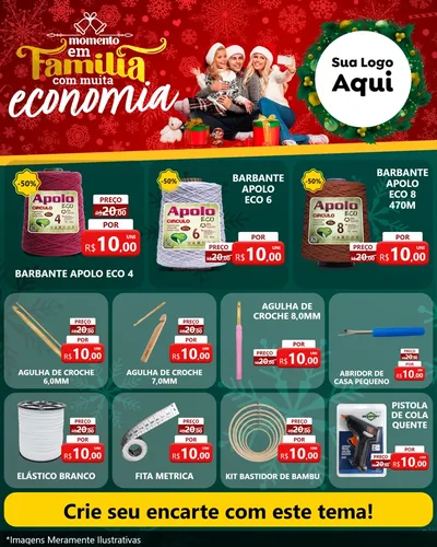 Modelo de Rede Social para Feed Instagram com o tema Momento em Família (Natal) para Armarinho e Aviamentos