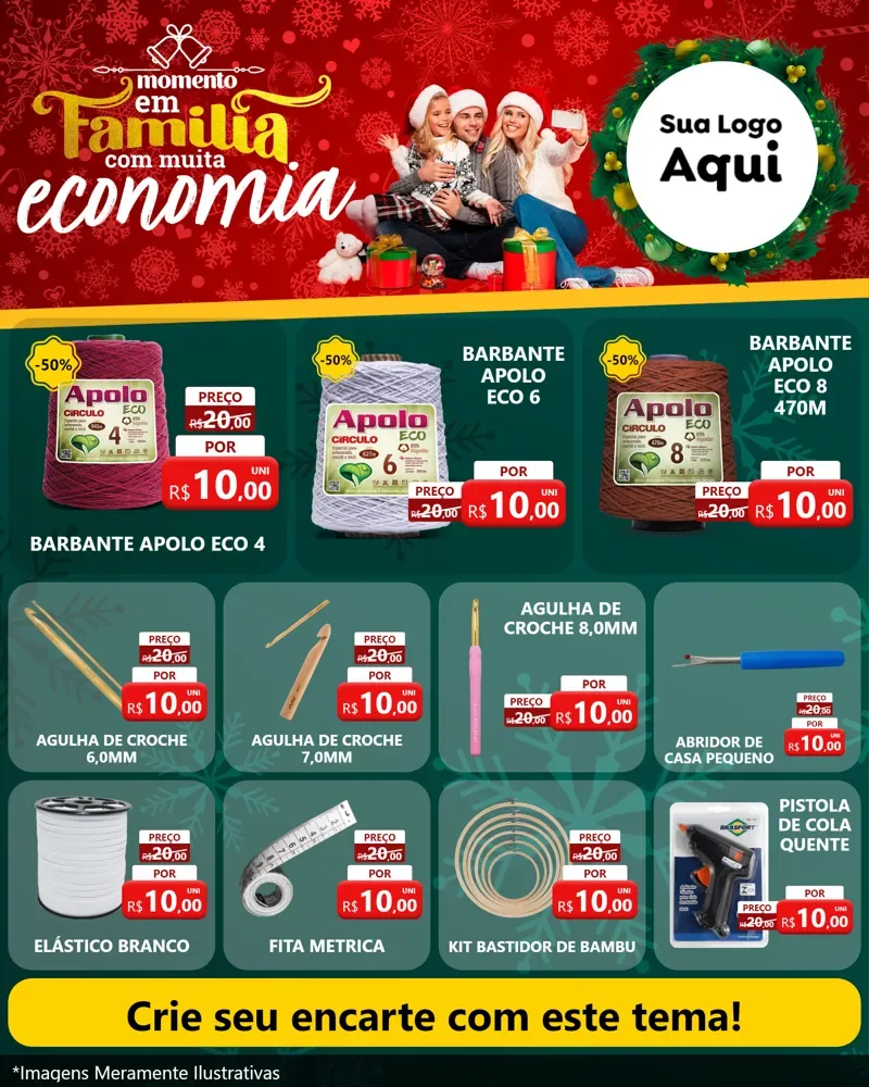 Modelo de Rede Social para Feed Instagram com o tema Momento em Família (Natal) para Armarinho e Aviamentos