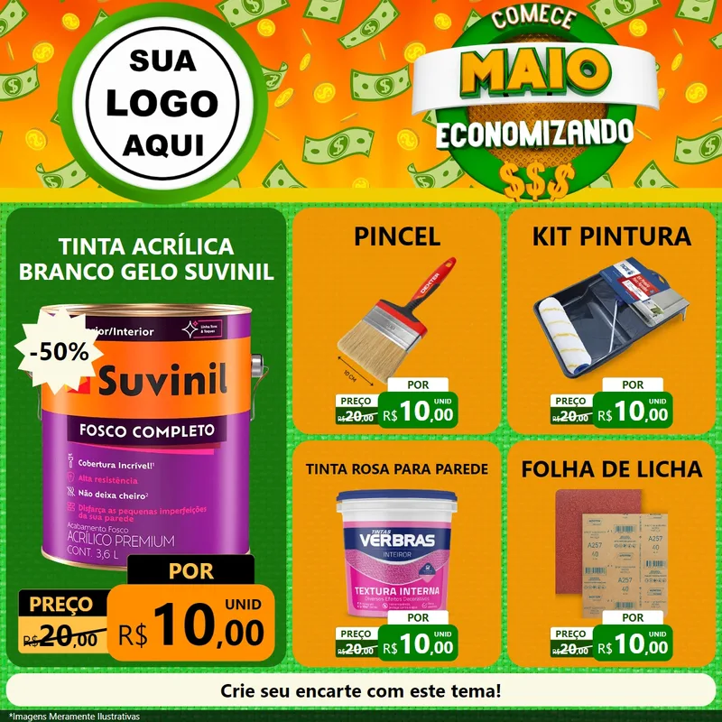 Modelo de Rede Social para Feed Facebook com o tema Comece Maio Economizando para Tintas e Ferramentas