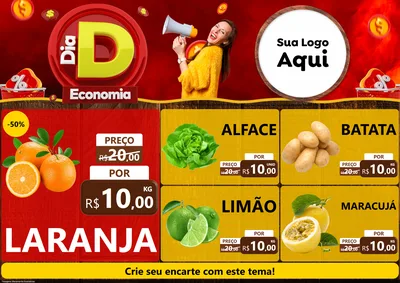 Modelo de Encarte para Encarte A4 Horizontal com o tema Dia D Economia para Hortifrúti