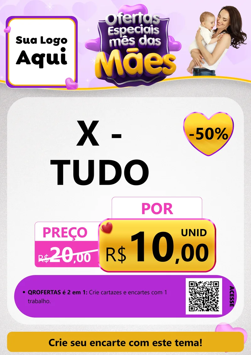 Modelo de Cartaz para Cartaz A4 Vertical com o tema Ofertas Especiais - Mês das Mães para Hamburgueria