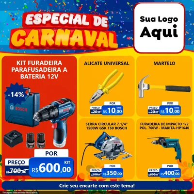 Modelo de Rede Social para Feed Facebook com o tema Especial de Carnaval para Maquinas e Ferramentas