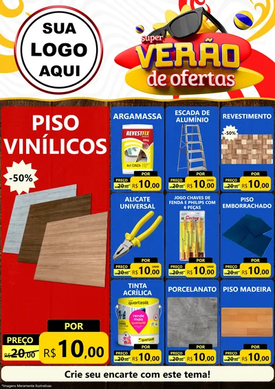 Modelo de Encarte para Encarte A4 Vertical com o tema Super Verão de Ofertas para Material para Construção