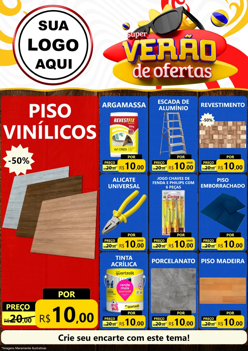 Modelo de Encarte para Encarte A4 Vertical com o tema Super Verão de Ofertas para Material para Construção