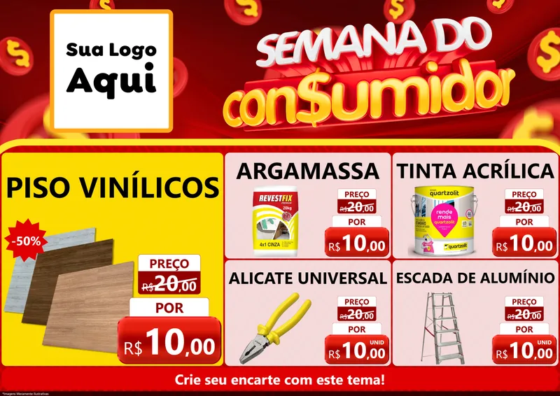 Modelo de Encarte para Encarte A4 Horizontal com o tema Semana do Consumidor para Material para Construção